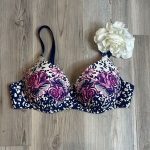 EUC Tabo Floral Print Women's Bra Swimsuit Top Only- Navy and Pink, 50